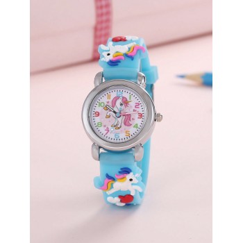 Enfant 1 pièce Montre Quartz Cadran À Détail Licorne En Silicone Sangle À La Mode Rond Pour Décoration Quotidienne - 16544278