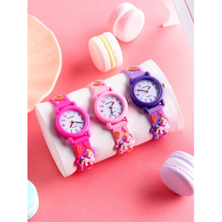 3 piles sèches Montre décorative mignonne ronde à motif de licorne, montre à quartz polyvalente adaptée au port quotidien et en cadeau - 35485128