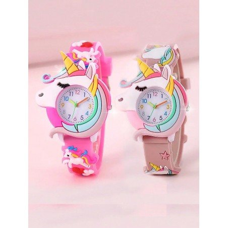 2 Pièces/set Jolie Montre En Silicone De Dessin Animé De Licorne, Cadeau Idéal Pour Les Enfants - 28177980