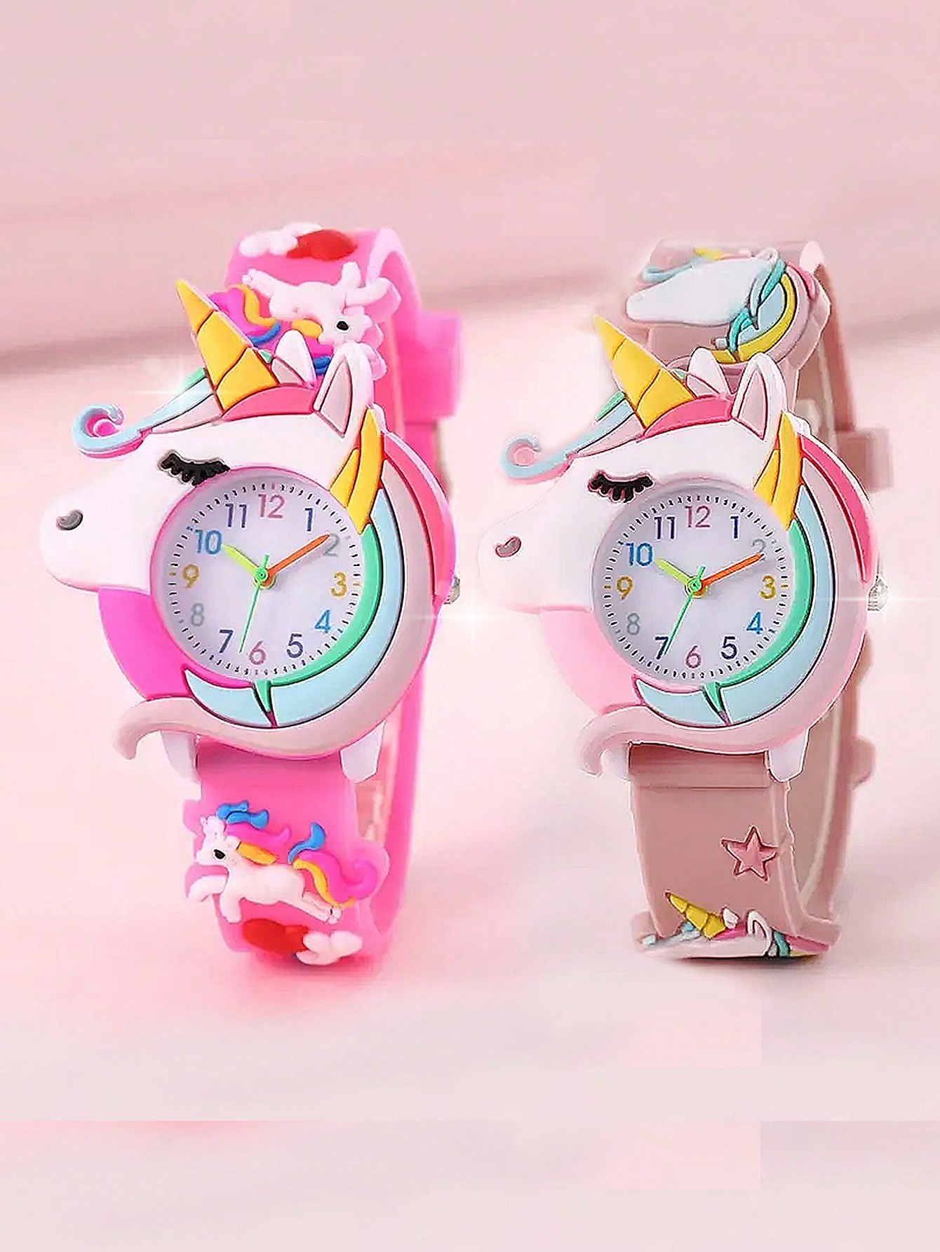 2 Pièces/set Jolie Montre En Silicone De Dessin Animé De Licorne, Cadeau Idéal Pour Les Enfants - 28177980