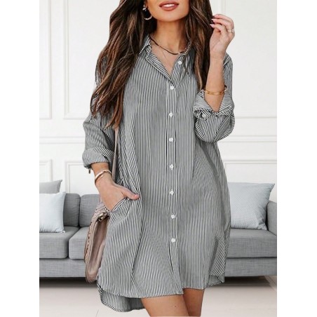 Chemise pour femmes à rayures et à impressions avec boutonnage avant, poches et manches longues - 35267786