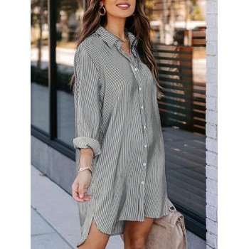 Chemise pour femmes à rayures et à impressions avec boutonnage avant, poches et manches longues - 35267786