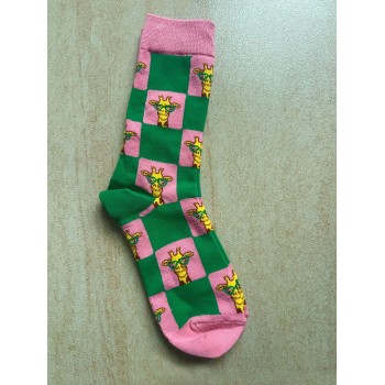 1 paire de chaussettes unisexes à la mode imprimé girafe dessin animé, chaussettes mi-mollet animales à carreaux créatives et concises, confortables et polyvalentes pour un usage quotidien et les voyages - 36973947