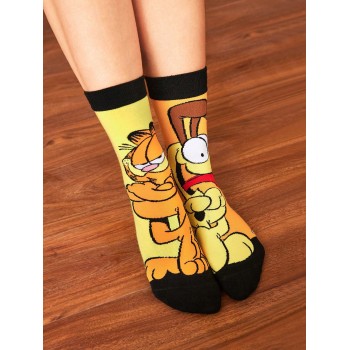 GARFIELD X SHEIN 1 Paire de chaussettes mi-mollet avec motif de dessin animé et blocs de couleur pour femmes - 35235541