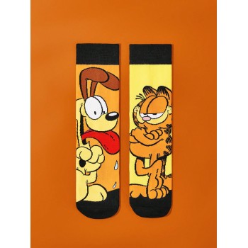 GARFIELD X SHEIN 1 Paire de chaussettes mi-mollet avec motif de dessin animé et blocs de couleur pour femmes - 35235541