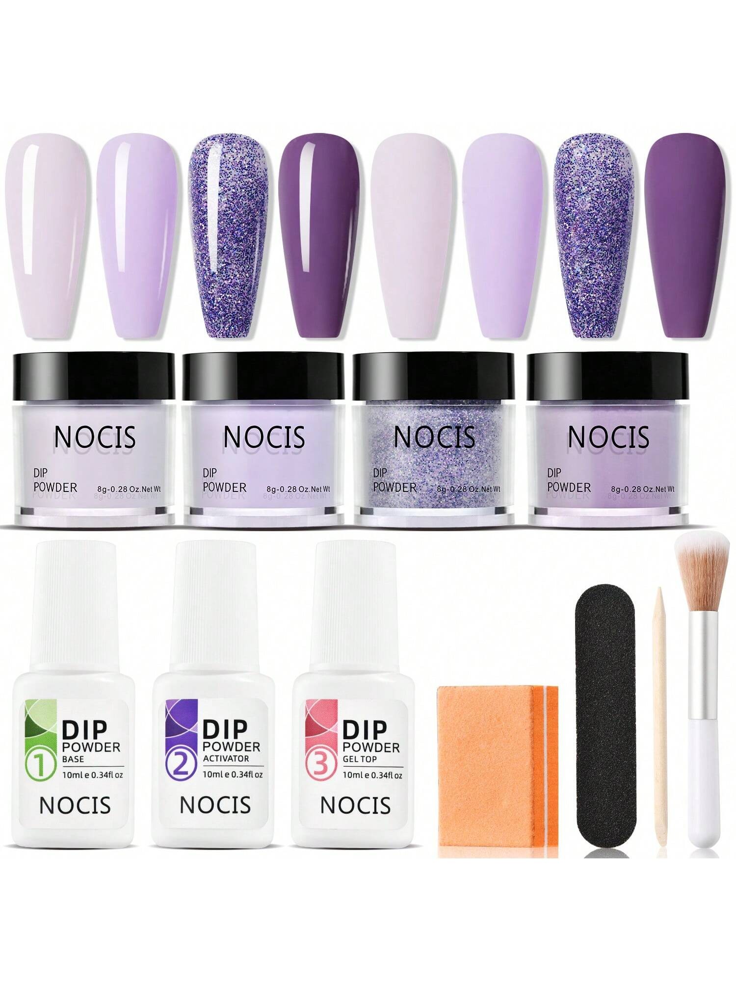 Kit De Poudre De Trempage Pour Ongles Pour Débutants, 4 Couleurs Violet Clair, Kit De Démarrage De Poudre De Trempage Pour Ongles Avec Activateur De C  Débutants - 26061522