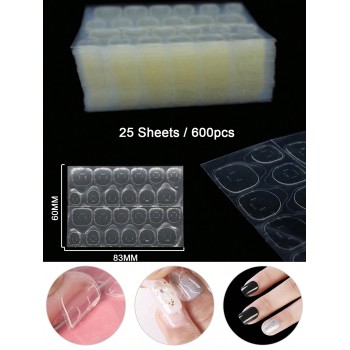 25 Feuilles/600 pcs Super Sticky Nail Jelly Sticker, minces, imperméables, respirants, autocollant en film d'adhésif double face pour les ongles artificiels, décoration d'ongles DIY. - 23902971