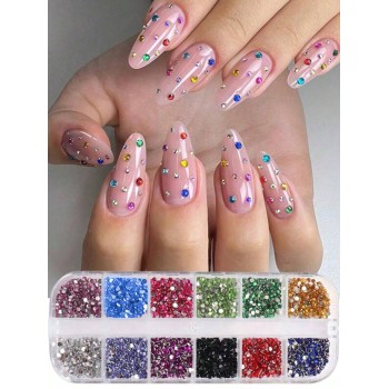 12 boîtes (2000 pièces) Ongle plat diamant lac bleu taille mélangée diamant couleur fond ongle diamant rouge net bijou empilé super scintillant verre  e de vacances cœur rose nœud décor cadeau pour femmes et fille - 24612131