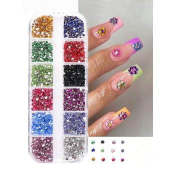 12 boîtes (2000 pièces) Ongle plat diamant lac bleu taille mélangée diamant couleur fond ongle diamant rouge net bijou empilé super scintillant verre  e de vacances cœur rose nœud décor cadeau pour femmes et fille - 24612131