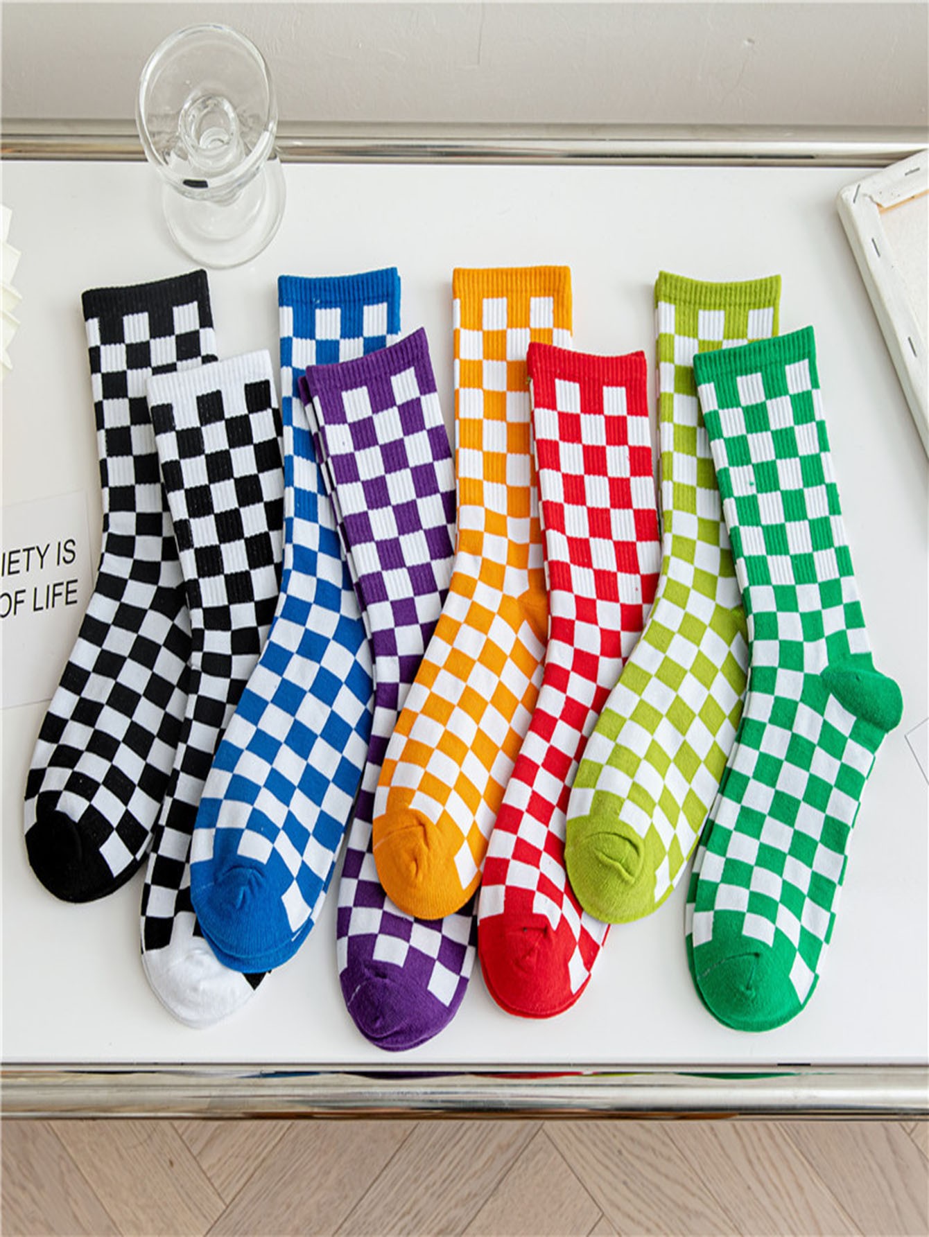 8 paires Chaussettes À Damier Motif - 17611071