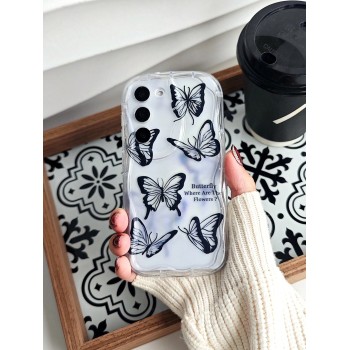 1 Pièce Étui De Téléphone Semi-transparent Créatif À Motif De Papillon Noir Avec Peinture Animée Pour Femme, Compatible Avec Samsung - 29192635