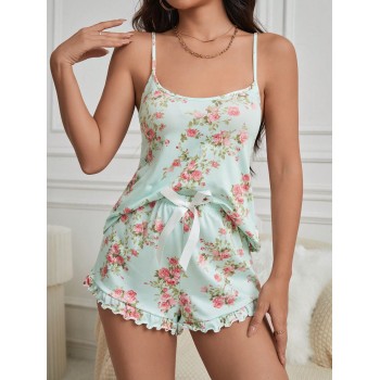 Ensemble Pyjama Caraco Et Short À Motifs Floraux Pour Femmes - 26497414