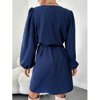 SHEIN Robe Ceinturée À Manches Lanternes Pour Femmes - 26732053