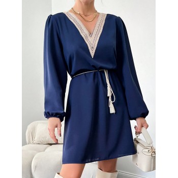 SHEIN Robe Ceinturée À Manches Lanternes Pour Femmes - 26732053