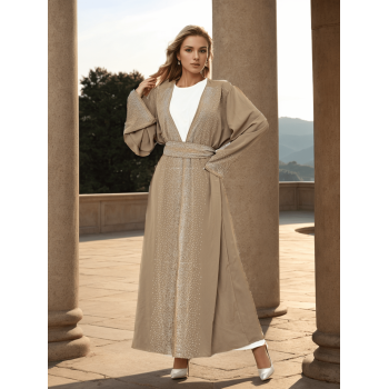 1 pièce Abaya avec texture fraîche et respirante, embellie avec un design de perçage à chaud pour une expérience sensorielle de haute qualité adaptée au port quotidien des femmes, sortie occasionnelle ou rassemblement - 36142759