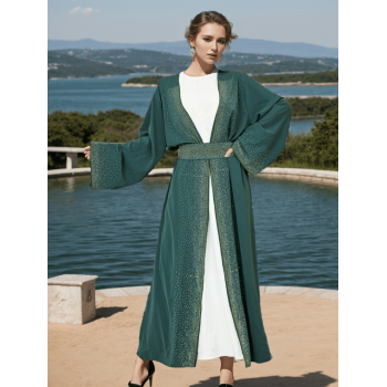 1 pièce Abaya avec texture fraîche et respirante, embellie avec un design de perçage à chaud pour une expérience sensorielle de haute qualité adaptée au port quotidien des femmes, sortie occasionnelle ou rassemblement - 36142759