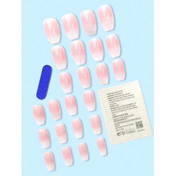 24 pièces French longs, faux ongles pour femmes, style Y2K rose dégradé, mignon, élégant, doux, luxueux et frais. Kit d'art d'ongle portable avec auto des rencontres et un usage quotidien, avec 24 onglets de colle transparente et une lime à ongles - 28878859