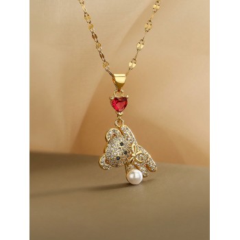 1 Pièce Nouvelle Mode Dames Coeur Ourson Collier Mignon Fille Pendentif Ourson Bijoux Collier En Acier Inoxydable Fille Cadeau D'anniversaire - 26060910