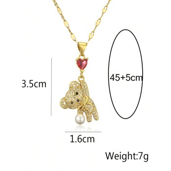 1 Pièce Nouvelle Mode Dames Coeur Ourson Collier Mignon Fille Pendentif Ourson Bijoux Collier En Acier Inoxydable Fille Cadeau D'anniversaire - 26060910