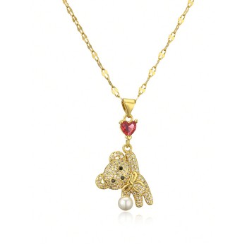 1 Pièce Nouvelle Mode Dames Coeur Ourson Collier Mignon Fille Pendentif Ourson Bijoux Collier En Acier Inoxydable Fille Cadeau D'anniversaire - 26060910