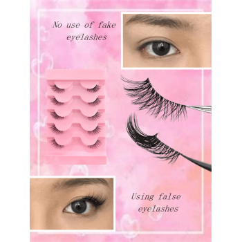 5 paires de faux cils demi-yeux avec tige transparente, faux cils 3D en faux vison, longs et épais croisés naturels, style à queue longue, faux cils adhésifs réutilisables pour les yeux de chat - 32342359