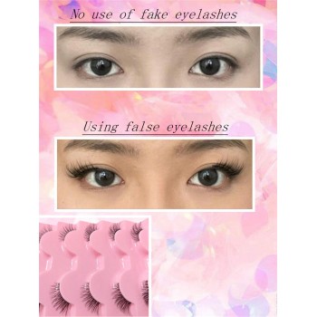 5 paires de faux cils demi-yeux avec tige transparente, faux cils 3D en faux vison, longs et épais croisés naturels, style à queue longue, faux cils adhésifs réutilisables pour les yeux de chat - 32342359