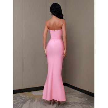 Modphy Robe De Soirée Sirène Sexy Rose Pour Femmes Avec Bretelles Sans Manches Perles Et Perles Embellies - 28165039