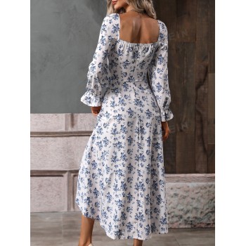 SHEIN VCAY Robe à imprimé fleuri manches évasées à nœud fendu - 11355255