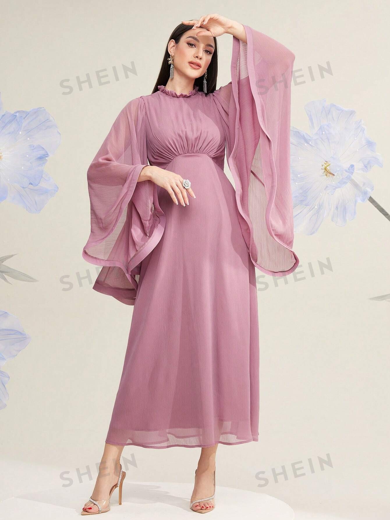 SHEIN Modely Robe Arabe À Col Montant Et Manches Évasées Pour Femmes - 27233450