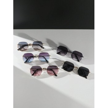 5 pièces / 1 pièce femmes européennes et américaines Combinaison de lunettes de couleurs rétro en métal polygone coréen INS multicolores à la mode, adaptées à un usage quotidien en voyage - 32645016