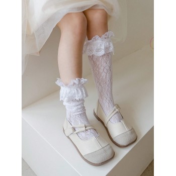 Petite fille 2 paires Chaussettes montantes ourlet en dentelle pour quotidien - 14180062