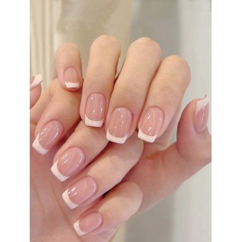 24 pièces Pointes d'ongles en forme carrée courtes avec motifs de blocs de couleurs minimalistes et amusants, comprenant 1 pièce lime à ongles et 1 pièce colle en gel pour ongles. Fournitures d'ongles pressés sur ongles - 23647484