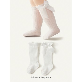 Cozy Cub 1 Paire De Chaussettes Hautes Pour Fillettes Blanches Avec Nœud - 30337417