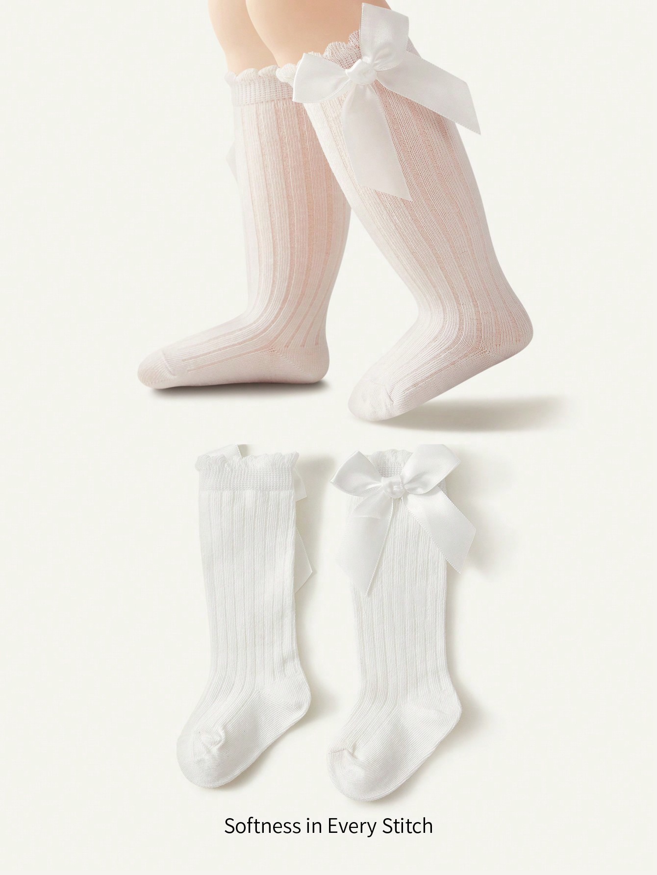 Cozy Cub 1 Paire De Chaussettes Hautes Pour Fillettes Blanches Avec Nœud - 30337417