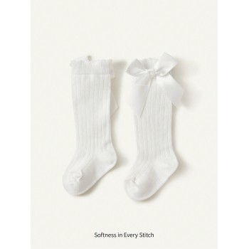 Cozy Cub 1 Paire De Chaussettes Hautes Pour Fillettes Blanches Avec Nœud - 30337417