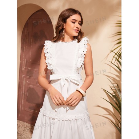 SHEIN Mulvari Robe ceinturée à volants en dentelle - 9000527