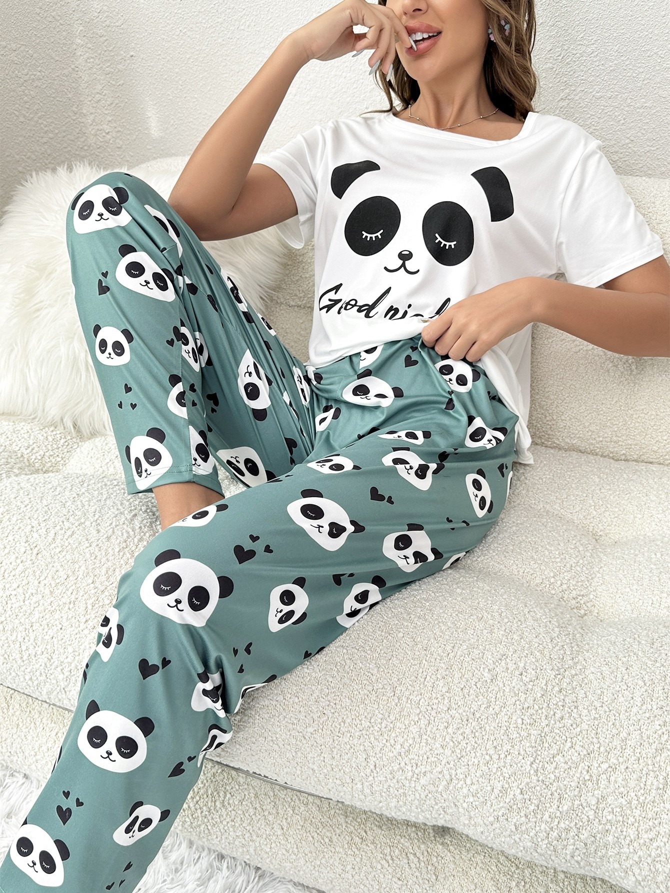 Ensemble Pyjama Pantalon & T-Shirt Panda Et Slogan - 12717600