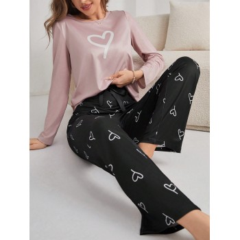 Ensemble Pyjama Pantalon & T-Shirt Imprimé Cœur - 24109676