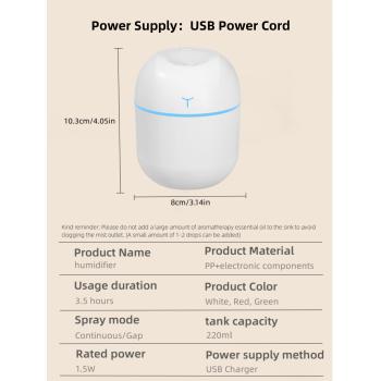 1 pièce, 220 ml Mini humidificateur à ultrasons alimenté par une ligne de données USB, diffuseur d'huile essentielle parfumé, humidificateur de voiture de bureau domestique, avec rafraîchissement lumineux LED - 33744213