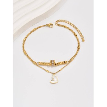 Bracelet De Cheville Multicouche À La Mode En Acier Inoxydable À Breloque Cœur Pour Femme Pour Décoration Quotidienne - 16655318