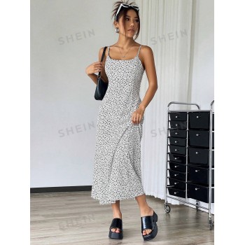 SHEIN EZwear Robe à bretelles blanche tissée avec motif floral minutieux - 35597370