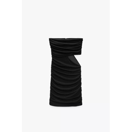 ZARA STRAPLESS DRESS BLACK CUTOUT BODYCON DRAPED MINI