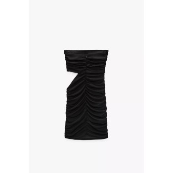 ZARA STRAPLESS DRESS BLACK CUTOUT BODYCON DRAPED MINI