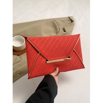 Nouvelle pochette à motif crocodile à la mode et minimaliste, avec garniture de couleur dorée, sac de soirée élégant et tendance pour femmes, style enveloppe - 36493101