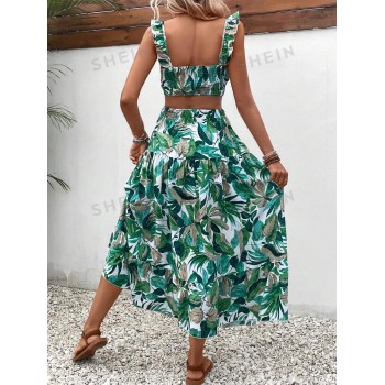 SHEIN VCAY Jupe & Top Imprimé Tropical À Volants - 17896249