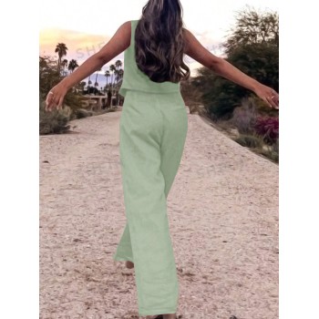 SHEIN Essnce Ensemble décontracté d'été pour femmes de deux pièces avec débardeur de couleur unie et pantalon long - 35861264