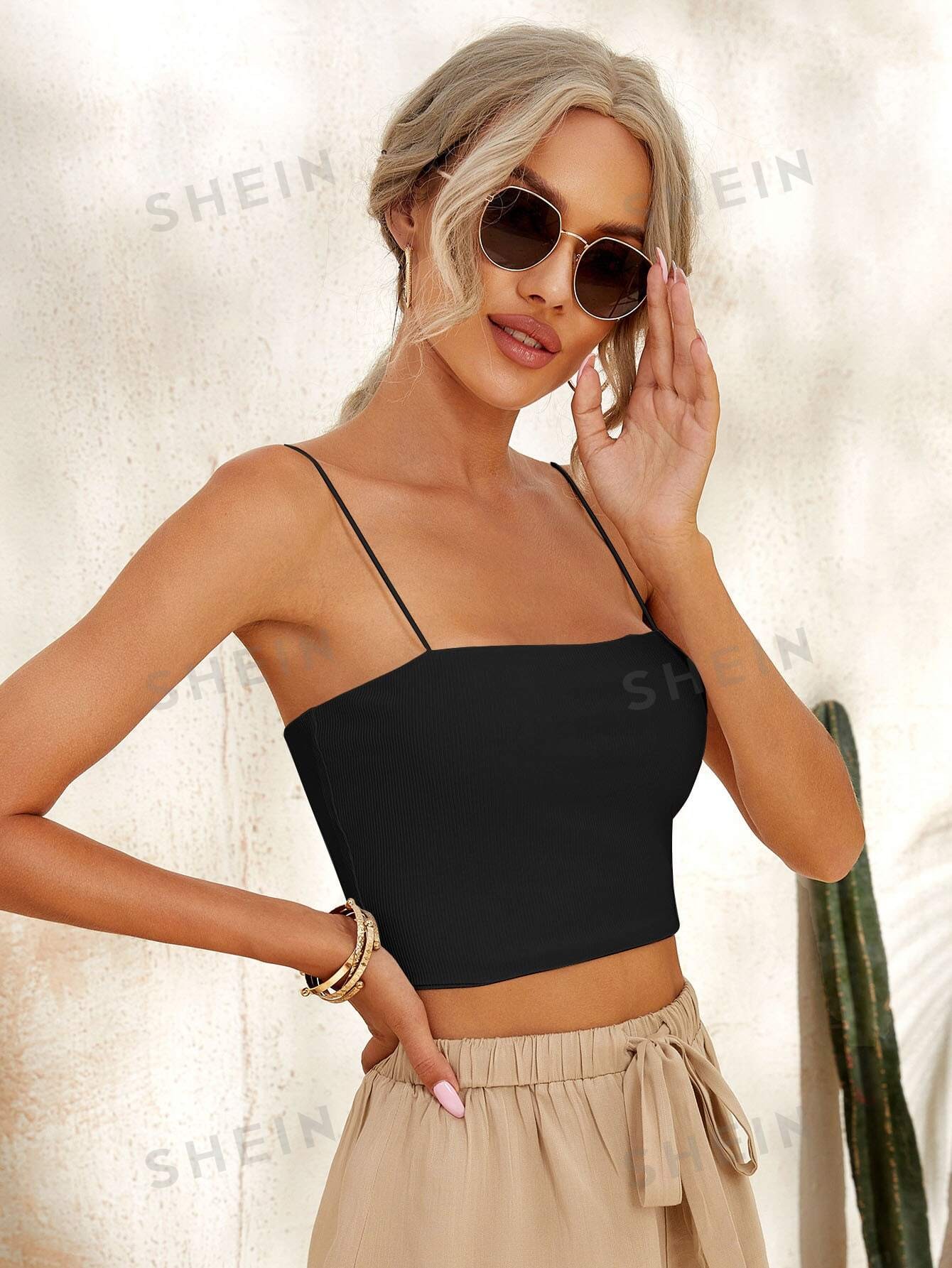 SHEIN Essnce Top court unicolore côtelé - 2872686