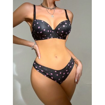 Ensemble de lingerie avec soutien-gorge à armatures et culotte à imprimé floral - 1162594