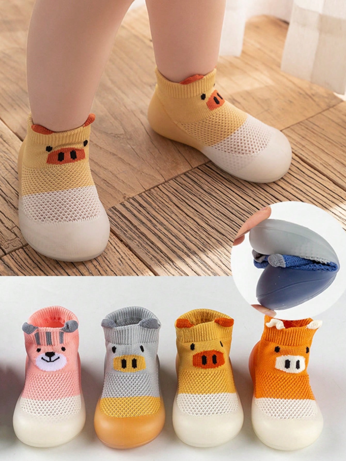 1 Paire De Chaussettes Antidérapantes Pour Bébé Avec Chaussures De Marche Dessin Animé Pour Intérieur - 31670392