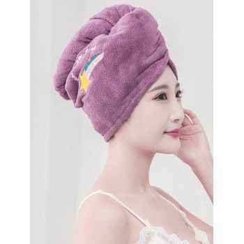 Casquette de séchage de cheveux en tissu éponge de corail épaissie avec broderie de dessin animé pour femmes, bonnet de douche, chapeau triangle absorbant l'eau et serviette de séchage de cheveux absorbant l'eau - 33170899